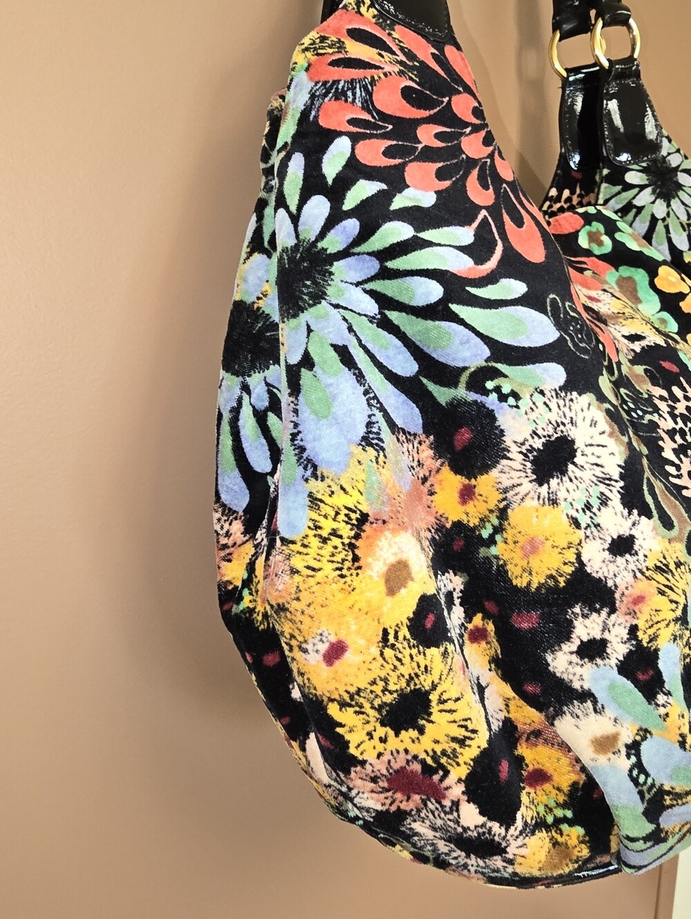 Talbots Floral Velvet Hobo Bag Black Gold Hardware - Picture 5 of 15